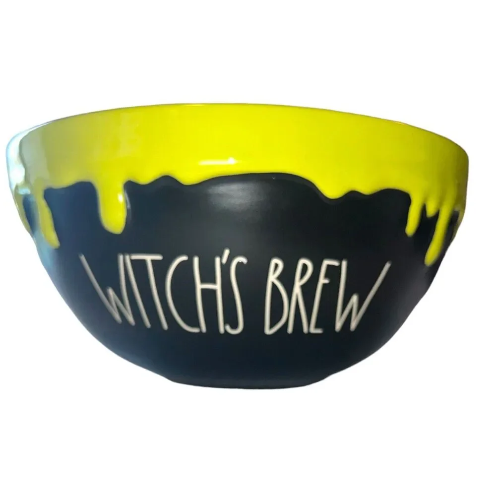 RAE DUNN Halloween WITCH'S BREW Black  TOXIC Green Slime Drip Bowl, NEW 7”